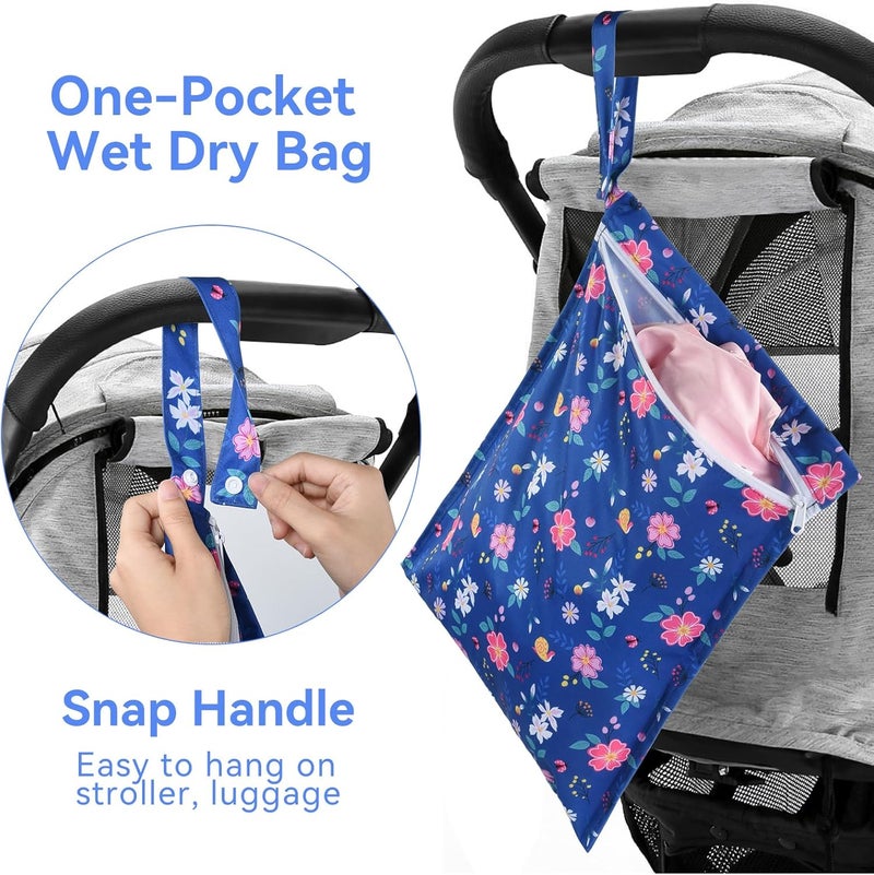 OTraki 3 Pack Waterproof Wet Dry Bag with Zippered & Handle Reusable Wet Clothes Bag Baby Cloth Diaper Wet Bags for Swimming Travel Beach Pool Gym, Daycare Organizer (Flower Pattern) - Image 3
